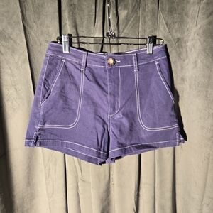 Modcloth Purple Contrast-Stitch Casual Jean Shorts